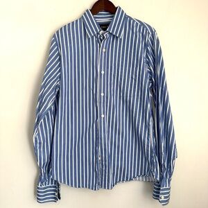 EZRA FITCH Mens Large Blue White Stripe Long Sleeve Button Up Shirt QQ10